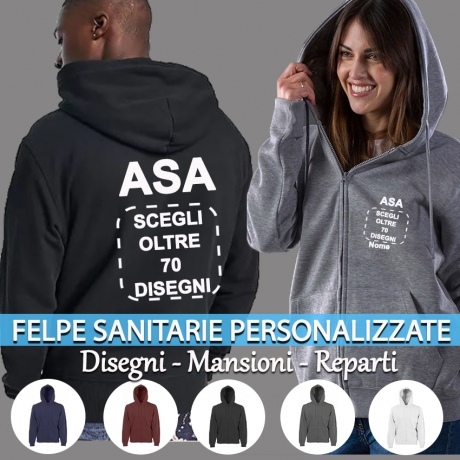 Felpa con cappuccio e zip ASA - personalizzata fronte/retro con scritta e Immagine a scelta